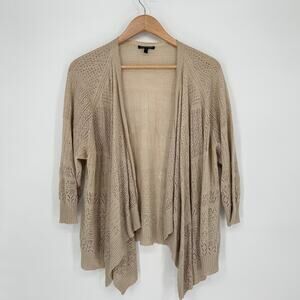 Eileen Fisher 100% Linen Beige Cardigan | Size L | Open Knit Lightweight